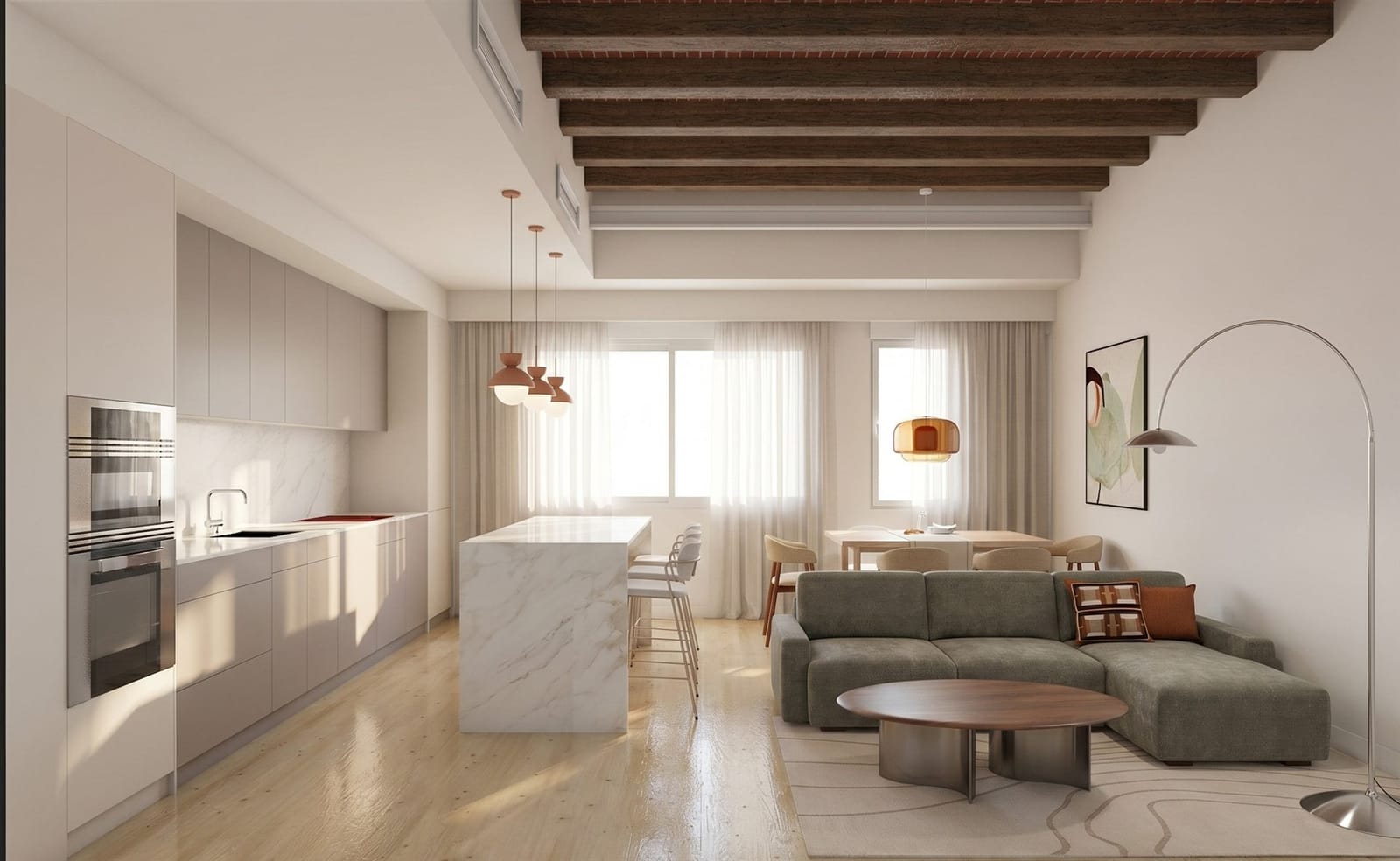 Poblenou flat — kitchen and living room