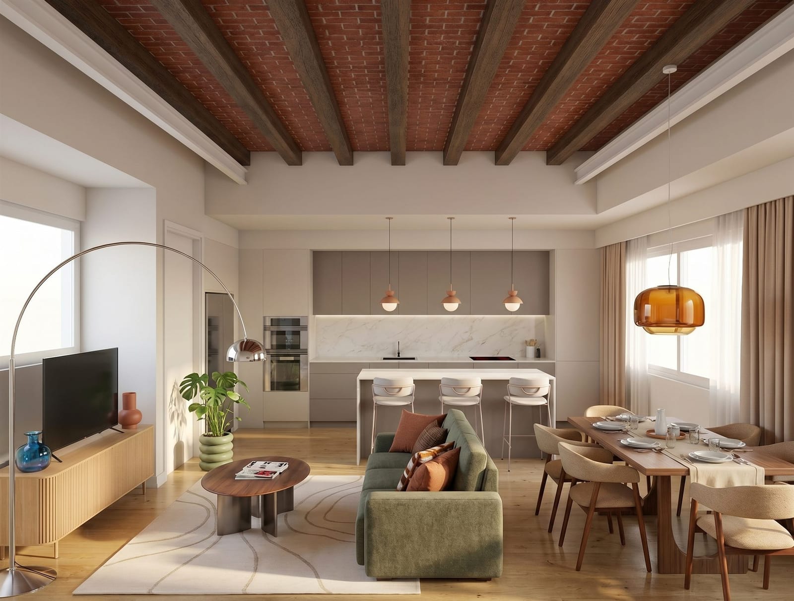 Renovated flat in Poblenou — living space under the restored Catalan brick vaults